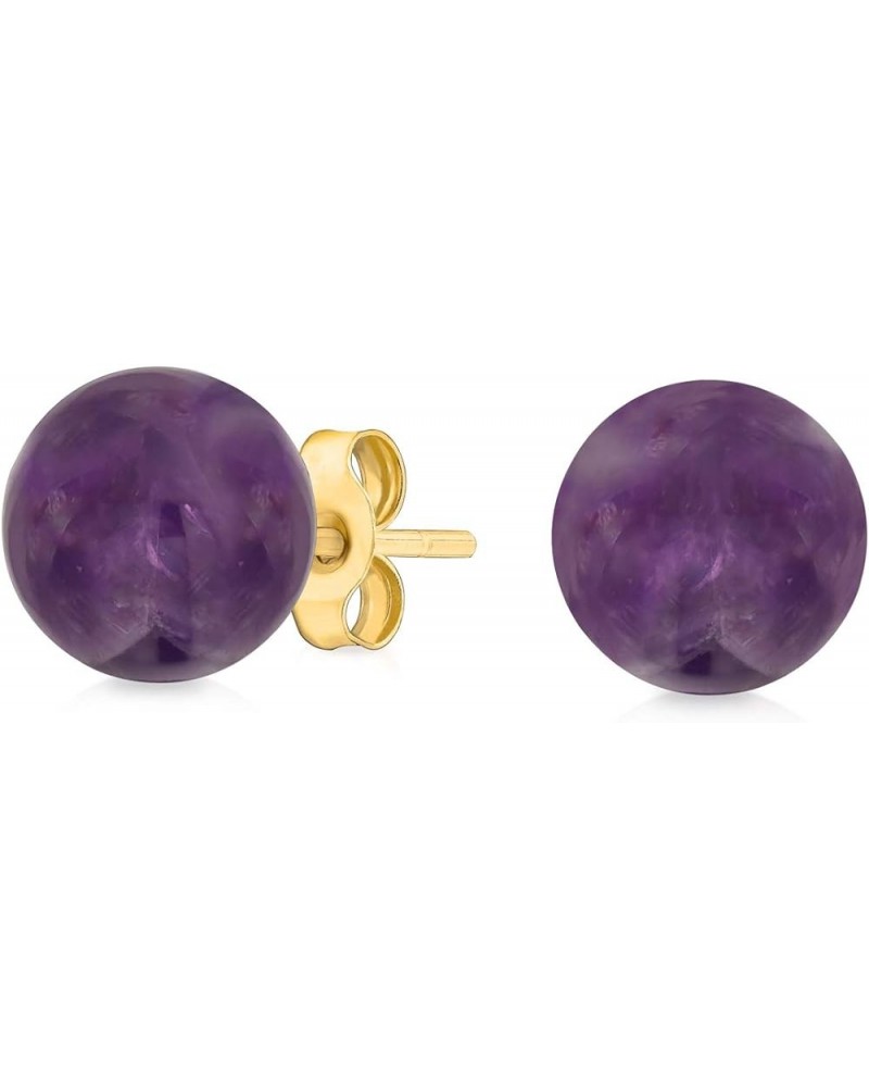 Genuine 14K Yellow Gold Round Gemstone Bead Ball Stud Earrings for Women Teens 6mm Size with a Variety of Birthstone Colors P...