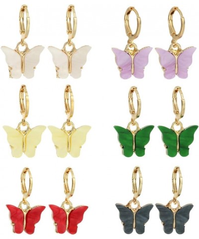 Butterfly Earrings Tiny Hoop Earrings Colorful Acrylic Butterfly Earrings For Women Girls 6 set $7.01 Earrings