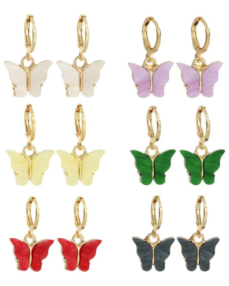 Butterfly Earrings Tiny Hoop Earrings Colorful Acrylic Butterfly Earrings For Women Girls 6 set $7.01 Earrings