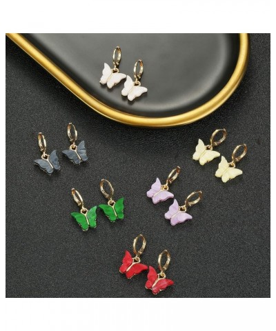 Butterfly Earrings Tiny Hoop Earrings Colorful Acrylic Butterfly Earrings For Women Girls 6 set $7.01 Earrings