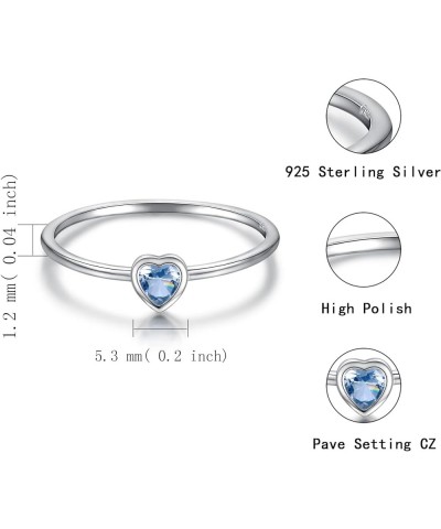 Simple Heart Birthstone Ring for Women Girls 925 Sterling Silver Stackable Promise Ring with Colorful Cubic Zirconia Minimali...