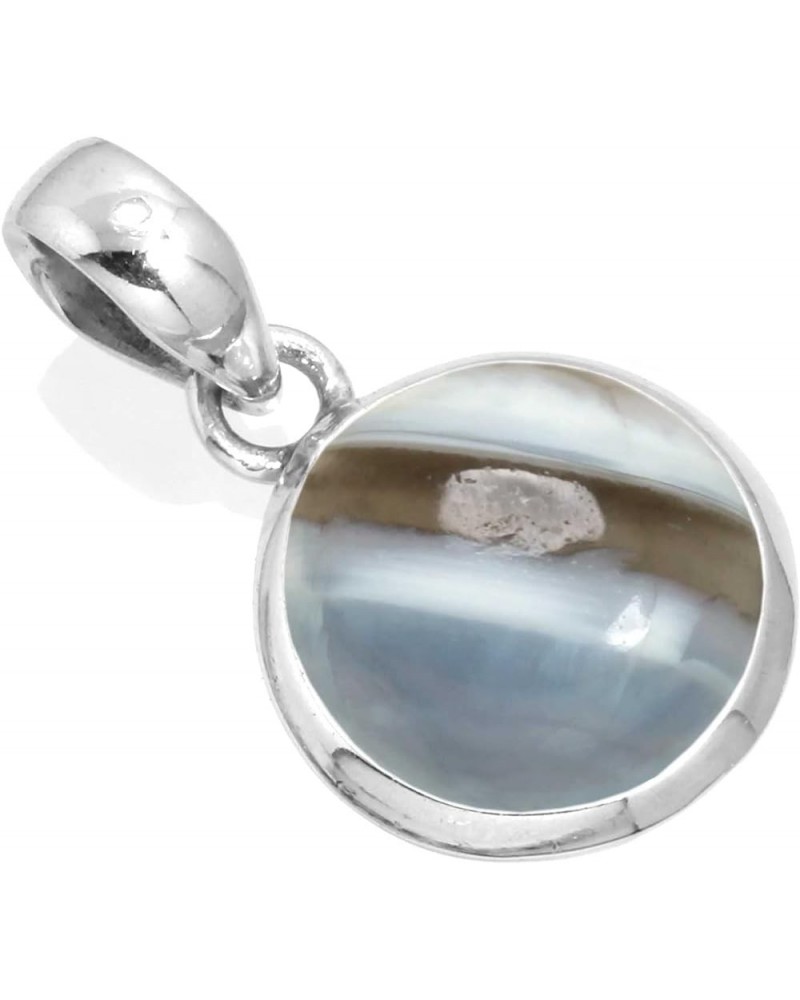 925 Sterling Silver Statement Pendant for Women 12 MM Round Gemstone Handmade Jewelry for Gift (99520_P) Blue Opal $18.54 Nec...