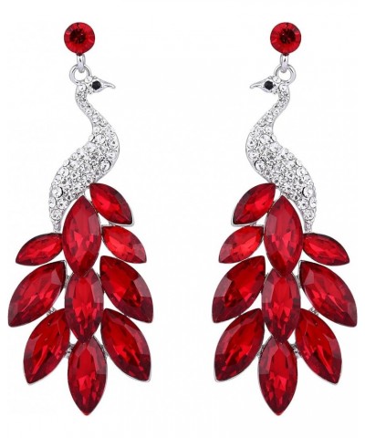 Peacock Dangle Earrings Austrian Crystal Silver-Tone Red $11.96 Earrings