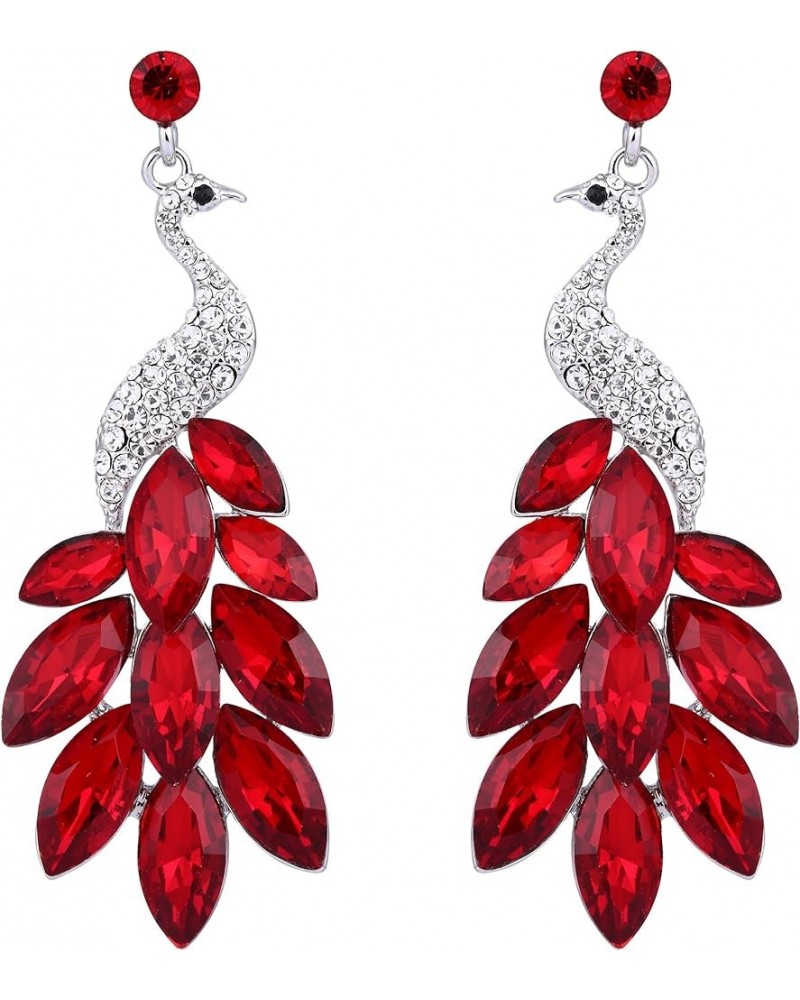 Peacock Dangle Earrings Austrian Crystal Silver-Tone Red $11.96 Earrings