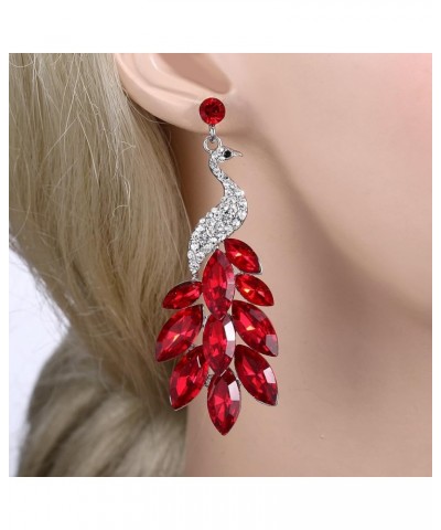 Peacock Dangle Earrings Austrian Crystal Silver-Tone Red $11.96 Earrings