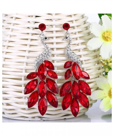 Peacock Dangle Earrings Austrian Crystal Silver-Tone Red $11.96 Earrings