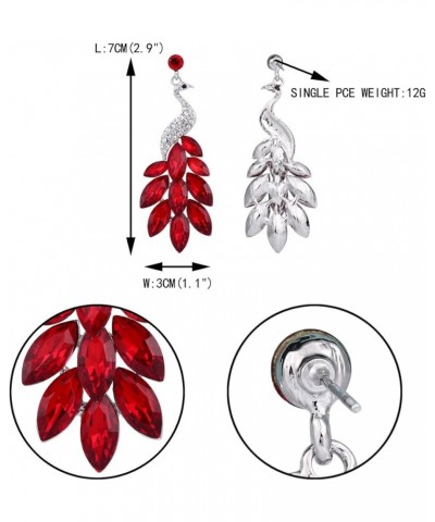 Peacock Dangle Earrings Austrian Crystal Silver-Tone Red $11.96 Earrings