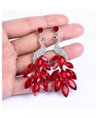 Peacock Dangle Earrings Austrian Crystal Silver-Tone Red $11.96 Earrings