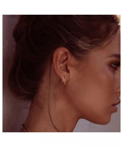 Stud Earrings for Women 14K Gold Plated Simple Hypoallergenic Small Ear Jewelry Double Hoop CZ $10.72 Earrings