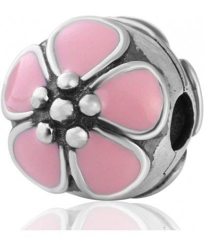 Flower Star Clip Charms Authentic 925 Sterling Silver Clip Lock Stopper Beads for European Bracelet Blossom Pink Enamel $11.7...