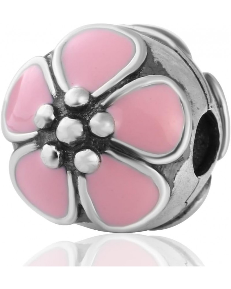 Flower Star Clip Charms Authentic 925 Sterling Silver Clip Lock Stopper Beads for European Bracelet Blossom Pink Enamel $11.7...