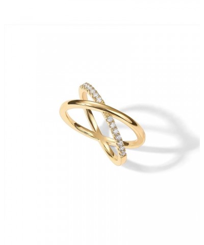 14K Gold Plated X Ring | Simulated Pavé Diamond CZ Criss Cross Ring for Women Yellow Gold $10.05 Rings