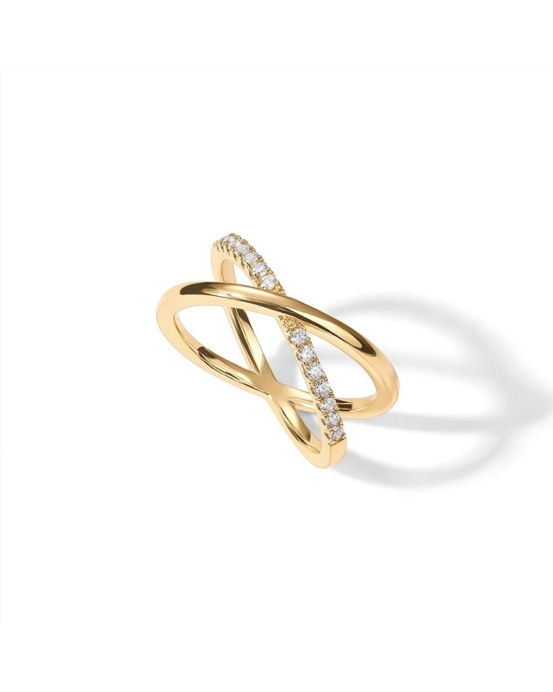 14K Gold Plated X Ring | Simulated Pavé Diamond CZ Criss Cross Ring for Women Yellow Gold $10.05 Rings