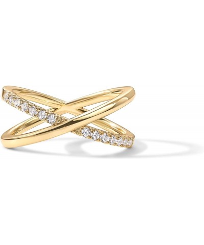 14K Gold Plated X Ring | Simulated Pavé Diamond CZ Criss Cross Ring for Women Yellow Gold $10.05 Rings