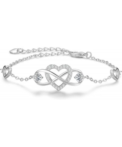 Infinity Love Heart Bracelet for Women Birthstone White Gold Plated Silver Tone 5A Cubic Zirconia Adjustable Chain Christmas ...