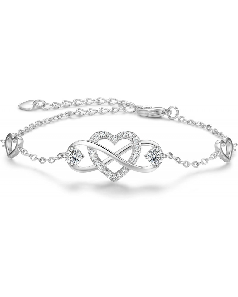 Infinity Love Heart Bracelet for Women Birthstone White Gold Plated Silver Tone 5A Cubic Zirconia Adjustable Chain Christmas ...