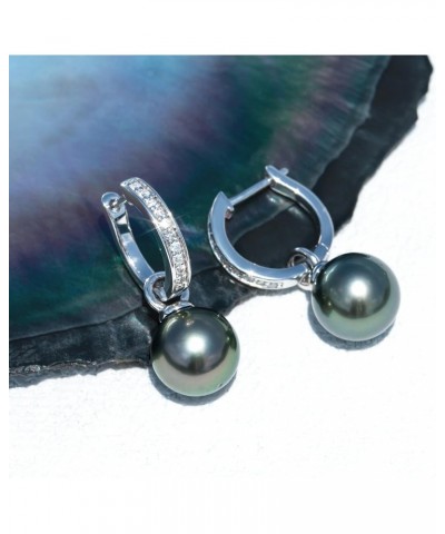 9-11MM Tahitian Black Pearl with Moissanites Hook Earrings, AAA Handselected Nature Black Pearls and D Color Moissanite Mount...