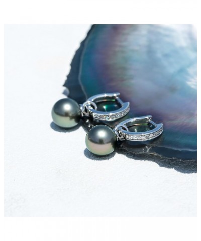 9-11MM Tahitian Black Pearl with Moissanites Hook Earrings, AAA Handselected Nature Black Pearls and D Color Moissanite Mount...