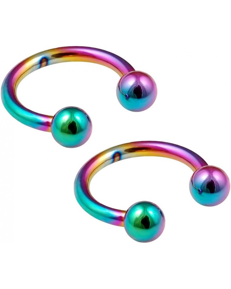 2pc 16g Rainbow Circular Barbell Horseshoe Earrings Anodized Stainless Steel Tragus Daith Helix 8mm $8.09 Body Jewelry