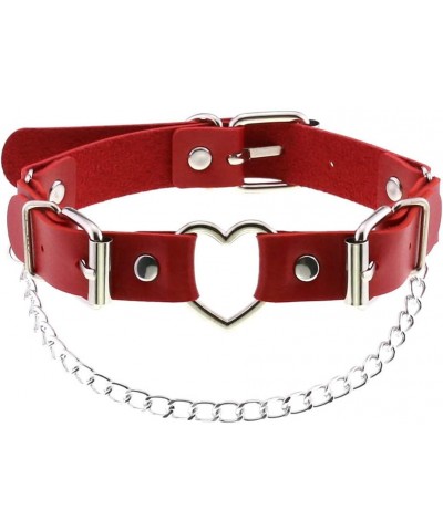 Women Heart Leather Choker Necklace Girls Punk Rock Chain Rivet PU Collar Necklace Adjustable One size Red $9.38 Necklaces