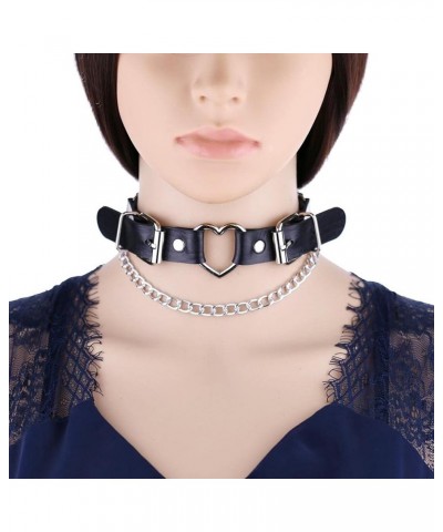 Women Heart Leather Choker Necklace Girls Punk Rock Chain Rivet PU Collar Necklace Adjustable One size Red $9.38 Necklaces