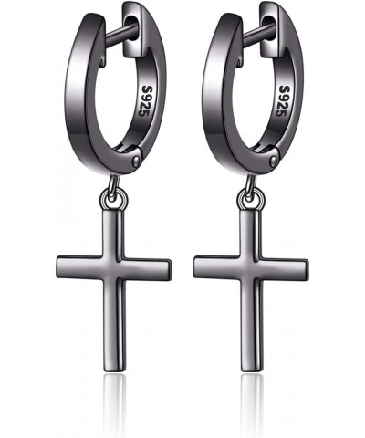 925 Sterling Silver Huggie Hoop Earrings Dainty Dangle Drop Earrings for Women Men Girls Jewelry Gift black cross $11.48 Earr...