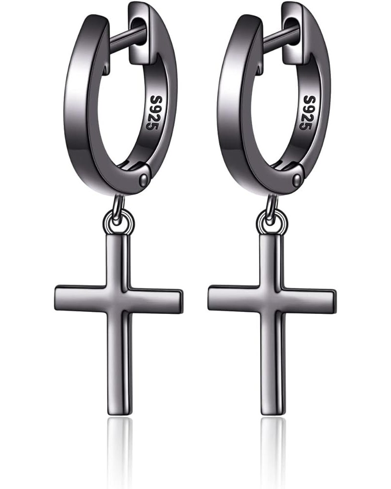 925 Sterling Silver Huggie Hoop Earrings Dainty Dangle Drop Earrings for Women Men Girls Jewelry Gift black cross $11.48 Earr...