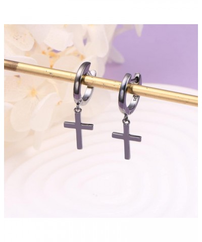 925 Sterling Silver Huggie Hoop Earrings Dainty Dangle Drop Earrings for Women Men Girls Jewelry Gift black cross $11.48 Earr...