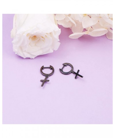 925 Sterling Silver Huggie Hoop Earrings Dainty Dangle Drop Earrings for Women Men Girls Jewelry Gift black cross $11.48 Earr...