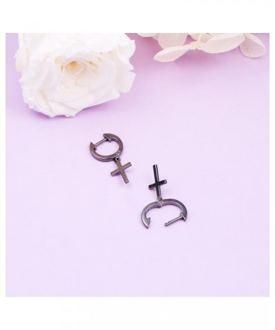 925 Sterling Silver Huggie Hoop Earrings Dainty Dangle Drop Earrings for Women Men Girls Jewelry Gift black cross $11.48 Earr...