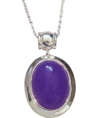 Lucky Genuine Grade A Natural Purple Lavender Jade & 925 Sterling Silver Oval Pendant - 35th Wedding Anniversary $32.16 Pendants