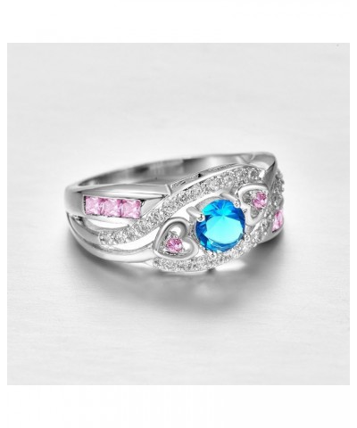 Gorgeous Silver Plated 5x5mm Created Blue and Pink Topaz Cubic Zirconia Filled Heart Twisted Ring Band Christmas Gift for Wom...