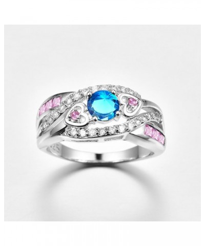 Gorgeous Silver Plated 5x5mm Created Blue and Pink Topaz Cubic Zirconia Filled Heart Twisted Ring Band Christmas Gift for Wom...