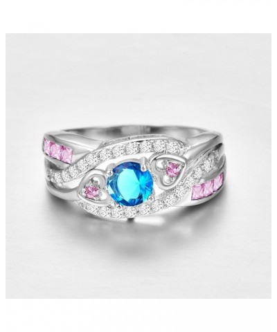 Gorgeous Silver Plated 5x5mm Created Blue and Pink Topaz Cubic Zirconia Filled Heart Twisted Ring Band Christmas Gift for Wom...