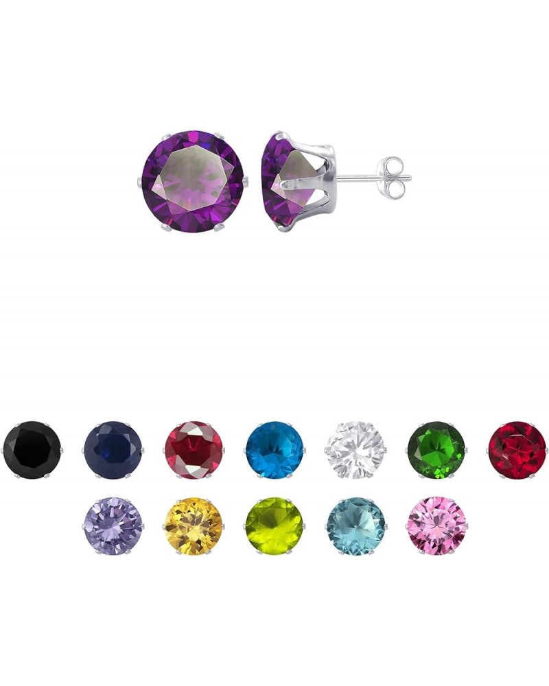 10mm Round Cubic Zirconia Prong Set 925 Sterling Silver Stud Earrings for Women 6mm Amethyst $9.51 Earrings