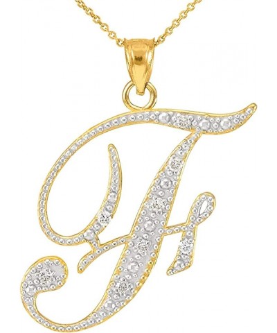 14K Yellow Gold Diamond Accented Dangling Cursive Initial A-Z Charm 4/5" Pendant Necklace (J-K Color, I1-I2 Clarity) - Choice...