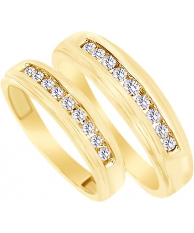 White Natural Diamond His and Hers Wedding Band Ring Set 14K Yellow Gold (0.38 Cttw) Men Size - 14 Women Size - 4 $434.24 Sets