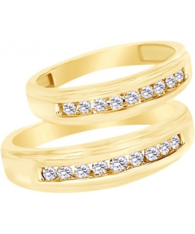 White Natural Diamond His and Hers Wedding Band Ring Set 14K Yellow Gold (0.38 Cttw) Men Size - 14 Women Size - 4 $434.24 Sets