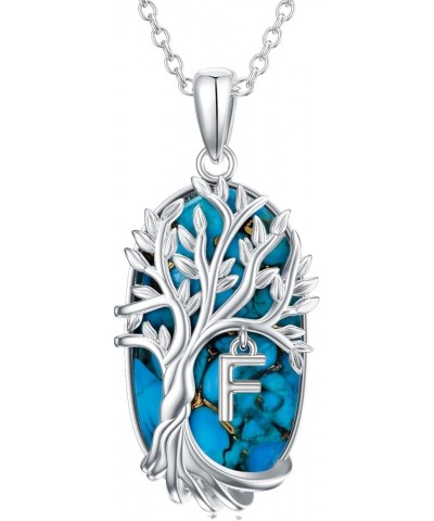 Tree of Life Initial Name A to Z Letter Necklaces for Women Sterling Silver Turquoise Alphabet Pendant Necklace for Women Gir...