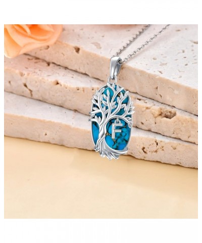 Tree of Life Initial Name A to Z Letter Necklaces for Women Sterling Silver Turquoise Alphabet Pendant Necklace for Women Gir...