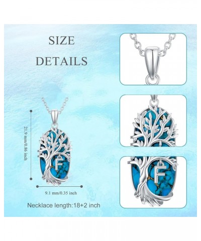 Tree of Life Initial Name A to Z Letter Necklaces for Women Sterling Silver Turquoise Alphabet Pendant Necklace for Women Gir...