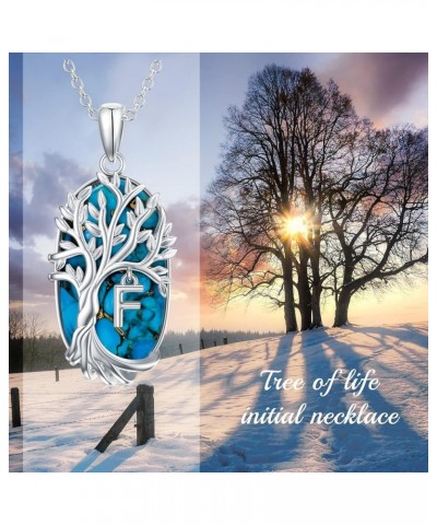 Tree of Life Initial Name A to Z Letter Necklaces for Women Sterling Silver Turquoise Alphabet Pendant Necklace for Women Gir...