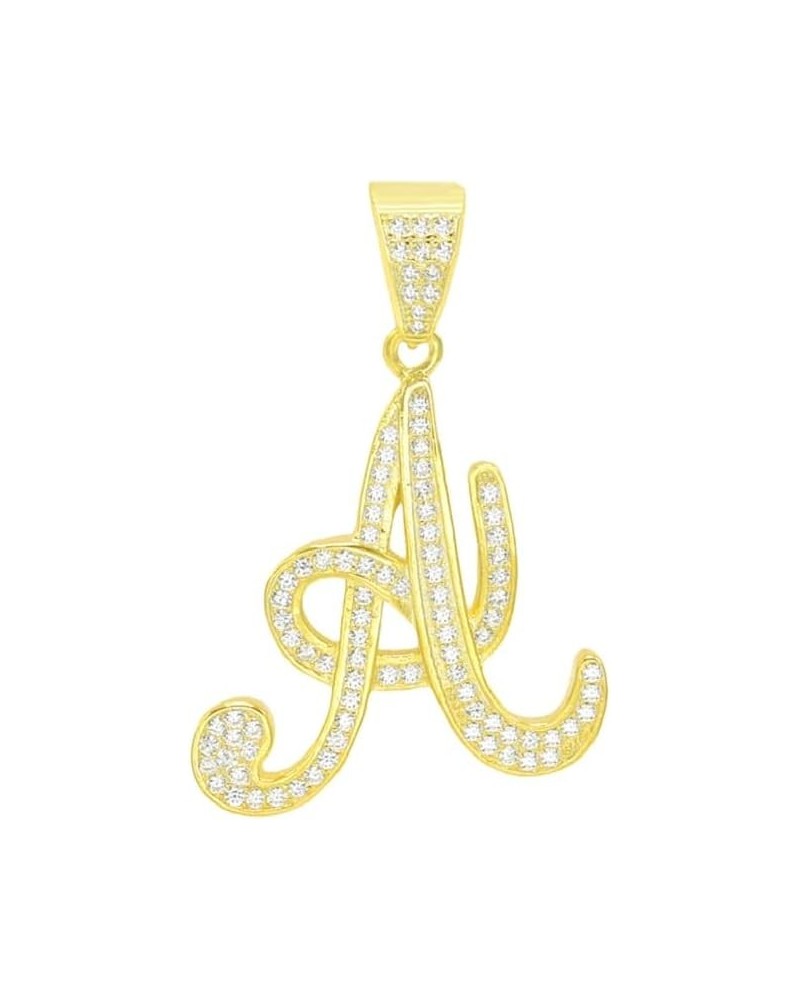 Unisex Real Solid 14K Gold Plated 925 Sterling Silver Micro Pave Set Cubic Zirconia Initial Letter Alphabet A-Z Cursive Scrip...