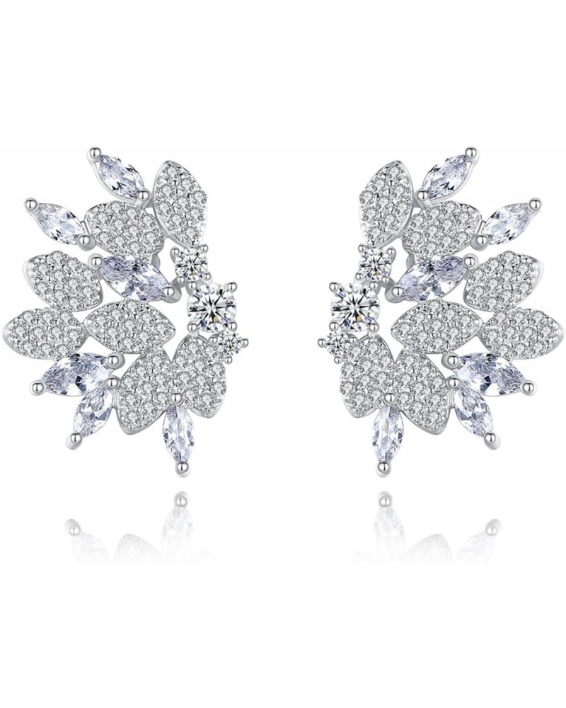 White Gold Plated Cubic Zirconia Leaf Shaped Chandelier Swarovski Elements Crystal Rhinestone Flower Stud Earrings Fashion Je...