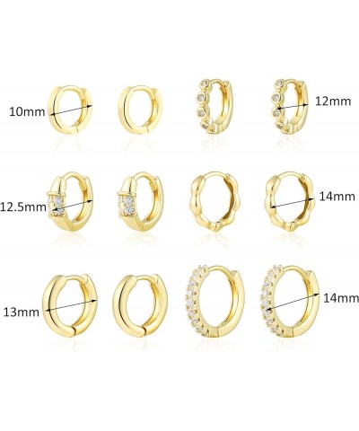 Small Gold Hoop Earrings Set for Women, 6 Pairs 14K Gold Plated Hypoallergenic Lightweight Huggie Hoops Earrings, Gold Cartil...