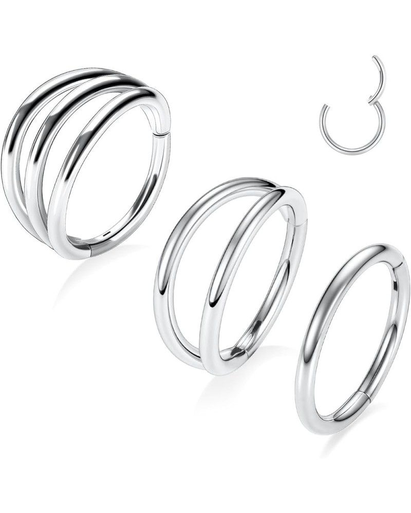 3pcs Nose Rings Hoops Double Nose Ring 316L Surgical Steel Cartilage Earrings 20G/18G/16G Septum Rings Conch Piercing Helix E...