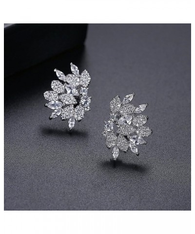 White Gold Plated Cubic Zirconia Leaf Shaped Chandelier Swarovski Elements Crystal Rhinestone Flower Stud Earrings Fashion Je...