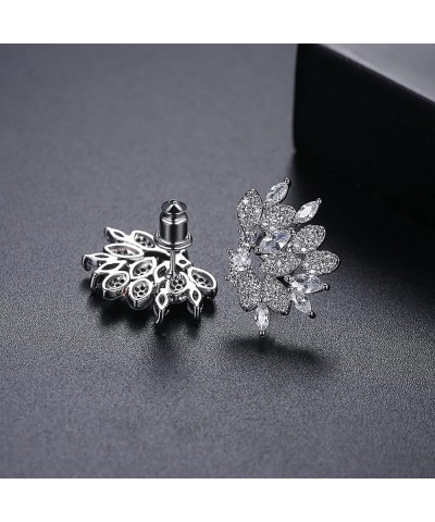 White Gold Plated Cubic Zirconia Leaf Shaped Chandelier Swarovski Elements Crystal Rhinestone Flower Stud Earrings Fashion Je...