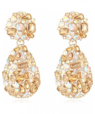 Crystals Teardrop Dangle Statement Earrings, Rhinestone Chandelier Fashion Earrings for Women Champagne $9.45 Earrings