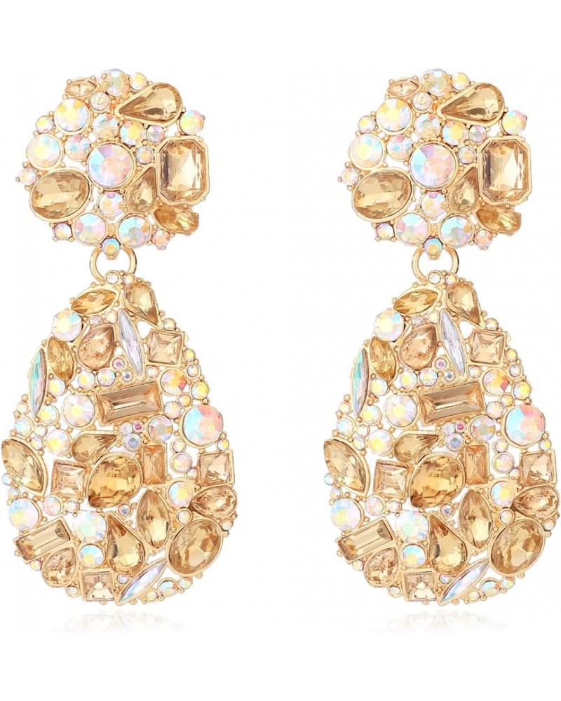 Crystals Teardrop Dangle Statement Earrings, Rhinestone Chandelier Fashion Earrings for Women Champagne $9.45 Earrings